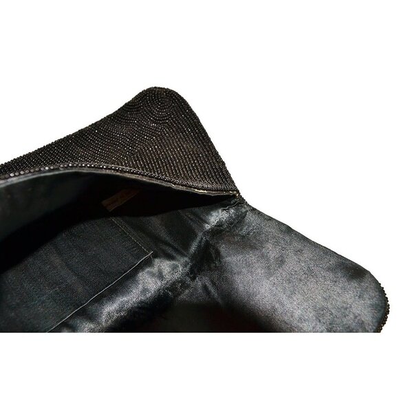 Black Beaded Envelope Clutch Purse Bag with no Straps Japan Vintage (2629BS) - Picture 7 of 9